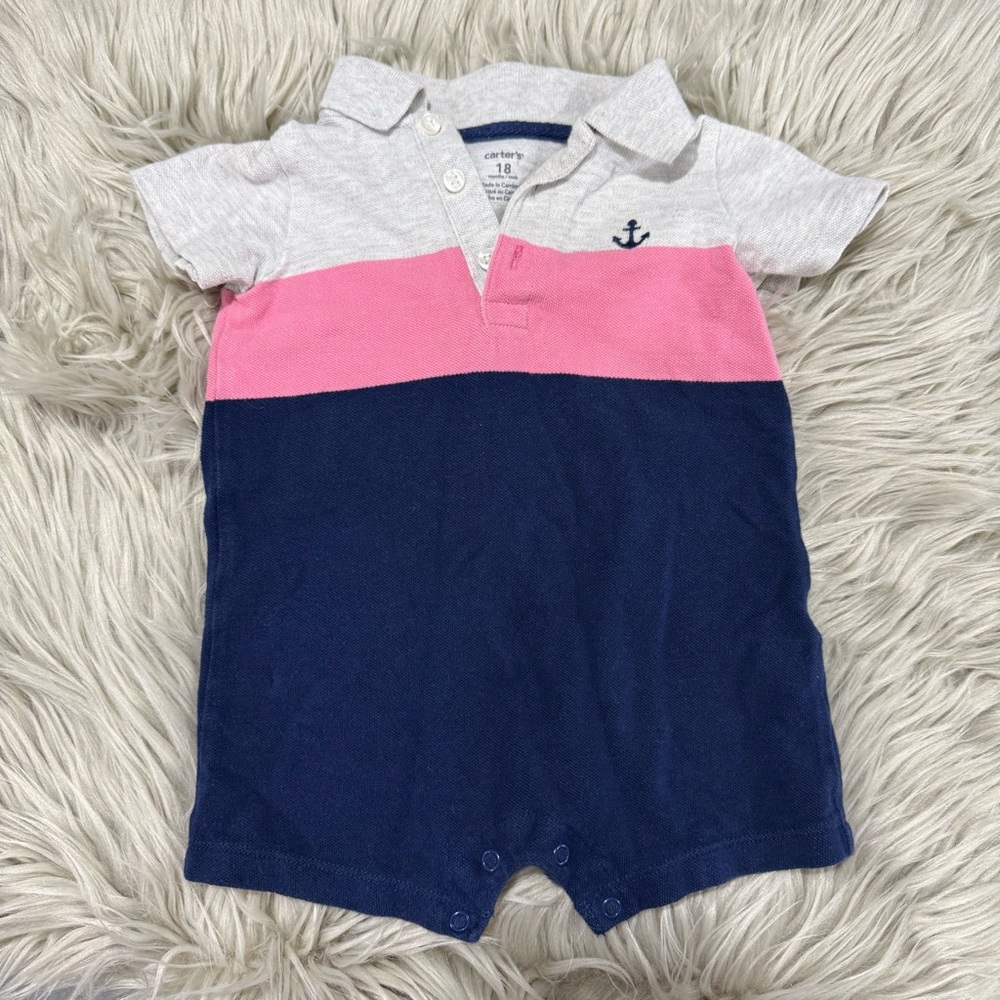 Carter's Cream and Navy Baby Onesie Polo